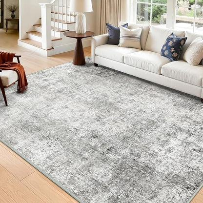 RELEANY Washable Area Rugs 7'x9' Non-Slip Modern Abstract Soft for Living Room Entryway Bedroom Kitchen, Print Pattern, Gray White Grey