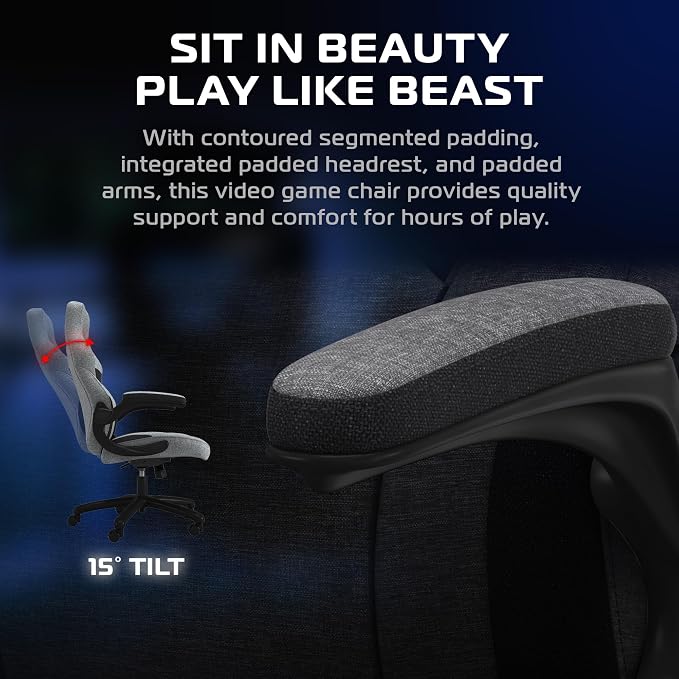 RESPAWN 3085 Ergonomic Gaming Chair for Adults, High Back Office Chair with Headrest and Flip Up Arms, Leather Racing Style Gaming Seat with Lumbar Support, Video Game Computer Desk Seat - Gray Fabric