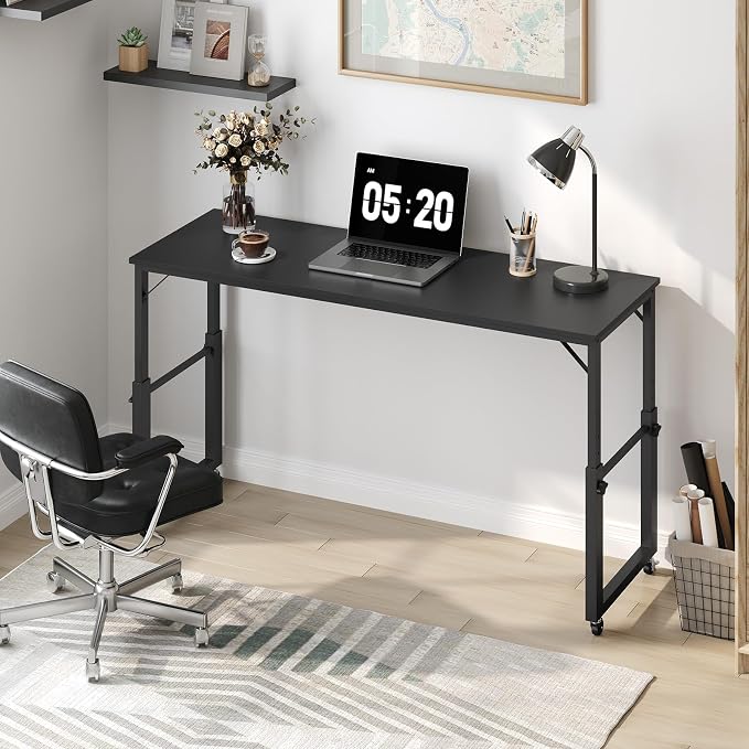 MAHANCRIS Overbed Table with Wheels, Mobile Bed Desk for Queen Size, 36"-43.5" Adjustable Height Rolling Table, Recliner Desk, Mobile Cross Bed for Bedroom, Living Room, Office, Black MTBK18001