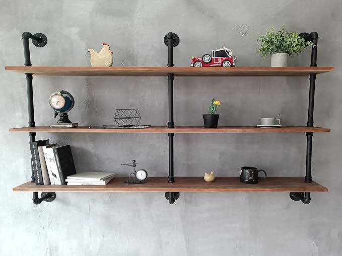 HDDFER Floating Shelves for Wall Bookshelf Industrial Pipe Shelving Shelves Natural Wood Planks 60 inch Rustic Wall Shelves Hanging Bookshelves Farmhouse Kitchen Shelving