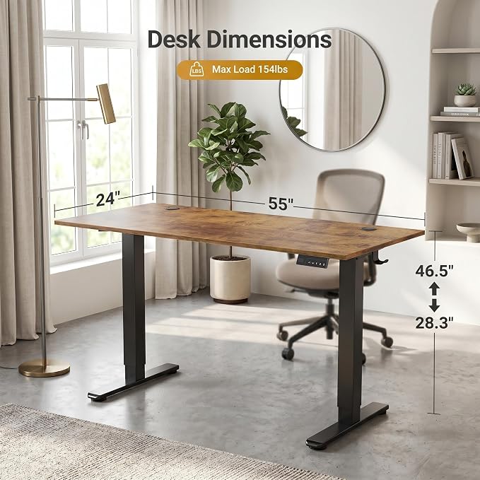 Claiks Electric Standing Desk 55 x 24 Inches, Motorized Sit Stand Desk with 3 Memory Presets & Cable Management, Spacious Ergonomic Computer Workstation for Dual Monitors & Gaming Setup, Rustic Brown