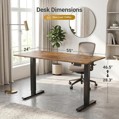 Claiks Electric Standing Desk 55 x 24 Inches, Motorized Sit Stand Desk with 3 Memory Presets & Cable Management, Spacious Ergonomic Computer Workstation for Dual Monitors & Gaming Setup, Rustic Brown
