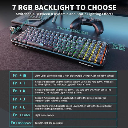 FOPETT Wireless Computer Keyboard with RGB Backlit, Tri-Mode Bluetooth 5.0/USB-C/2.4GHz Gaming Keyboard, Full Size Layout, Ergonomic Curved Design for Windows Mac PC Gamers & Office-Black