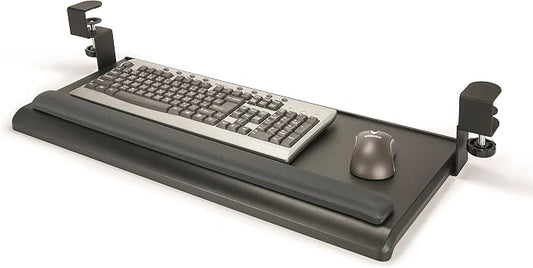 Aidata KB-1021 Extra-Wide Desk Clamp Keyboard Tray, Black, with Gel Wrist Pad, Smooth Movement of Sliding Rail Design