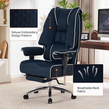 EXCEBET Big and Tall Office Chair 400lbs Wide Seat, Leather High Back Executive Office Chair with Foot Rest, Ergonomic Chairs Lumbar Support for Lower Back Pain Relief (Mesh Dark Blue)