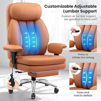 BestGlory Big and Tall Office Chair with Lumbar Support, Executive Leather Computer Desk Chair, Heavy Duty Comfortable Gaming Chair with Double Layer Cushion & Footrest for Home Office Gaming