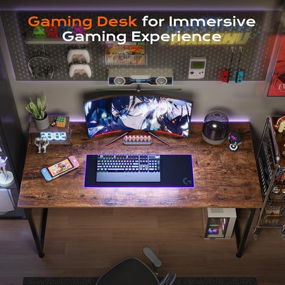 PRAISUN 40 X 24 Inch Computer Desk with Deeper Desktop, Gaming Office Writing Work Desk for Home Office, Study, Bedroom, Work from Home, Metal Frame, Rustic Brown