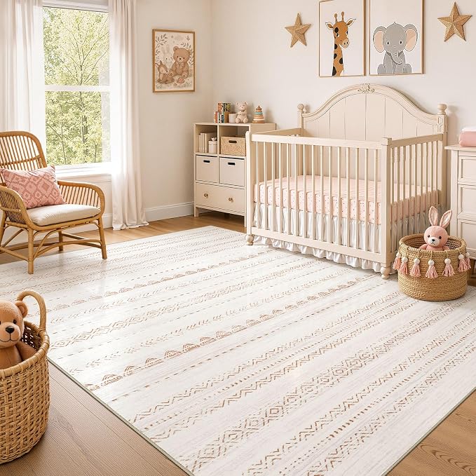 Nakagishi 10x14 Area Rugs Living Room: Washable Boho Large Neutral Modern Soft Stain Resistant Farmhouse Indoor Floor Rug Non Slip Accent Carpet for Bedroom Nursery Kids Playroom Office Dining Room