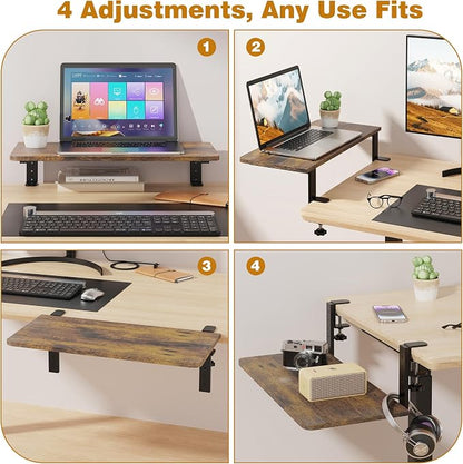 Desk Extender, 22-inch Clamp-On Desk Shelf, Height-Adjustable Desktop Shelf Organizer for Monitors Office and Gaming Accessories, Arm Support Table Extension, 44lbs Heavy Duty, Dark Brown