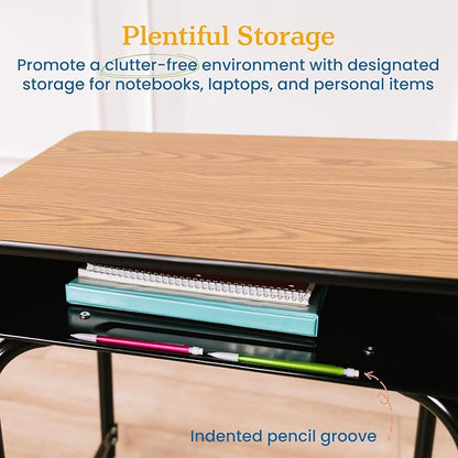 ECR4Kids Open Front Desk with Metal Storage Book Box, Adjustable, Classroom Furniture, Oak