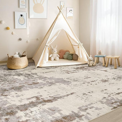 UERMEI Area Rug Living Room Rugs-Washable Neutral Modern Abstract Soft Thin Large Rug Indoor Floor No Slip Rug Carpet for Bedroom Under Dining Table Home Office Decor-Brown/Grey/Beige-7'x 9'