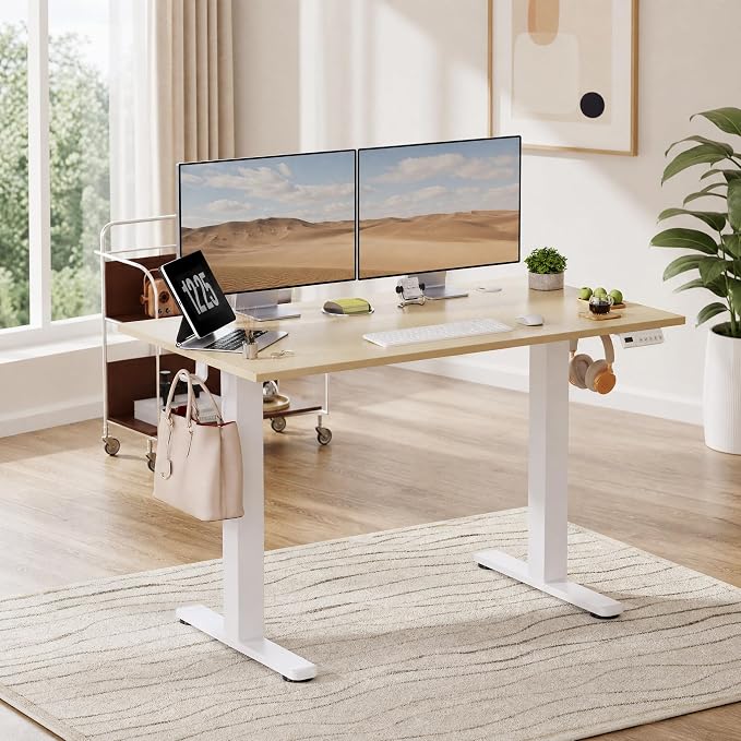 Claiks Electric Standing Desk, 40 x 24 Inch Height Adjustable Sit Stand Desk for Home Office, Computer Desk with Memory Presets, Cable Management & Headphone Hooks, 156 lbs Capacity, Nature