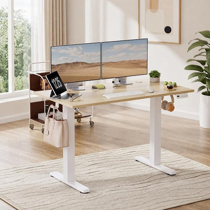 Claiks Electric Standing Desk, 55 x 24Inch Height Adjustable Sit Stand Desk for Home Office, Computer Desk with Memory Presets, Cable Management & Headphone Hooks, 156 lbs Capacity, Nature