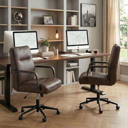 KISLOT Ergonomic Home Office Chair with Lumbar Support, Adjustable Swivel Modern Desk Chair with Wheels, Faux Leather Computer Chair with Padded Arms, Comfy Executive Office Chair, 2 PCS, Espresso