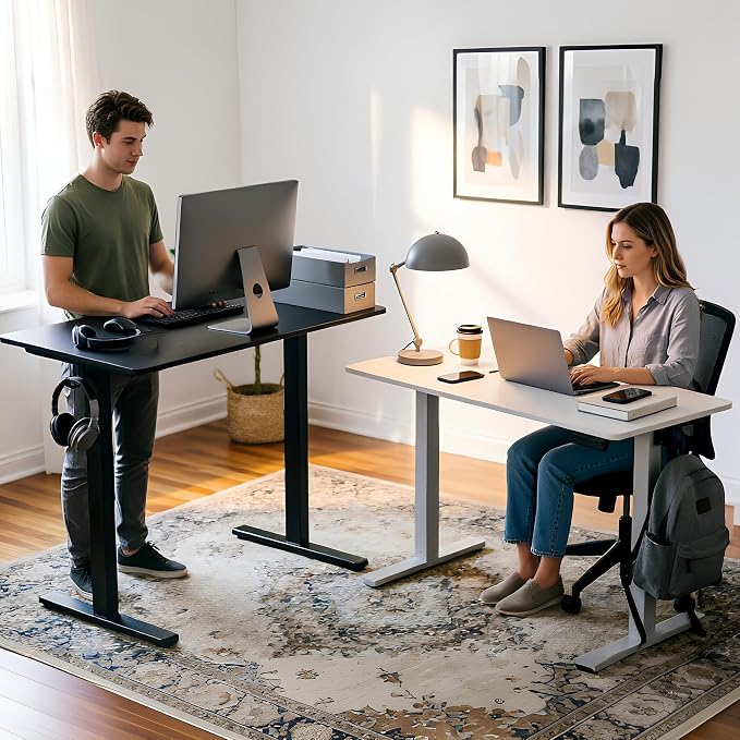 Electric Standing Desk,40x24 Inches Adjustable Height Stand up Desk, Sit Stand Home Office Desk with Splice Board, 3 Preset Heights,Equipped with Hooks,Ergonomic Computer Desk Workstation，Black