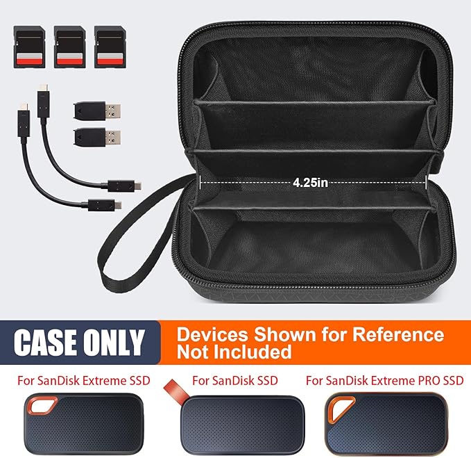 Case for SanDisk Extreme Pro/for SanDisk Portable SSD 1TB 2TB 4TB 500GB External Solid State Drive, for Samsung T7/T9, for Crucial X9/X10 Pro & SD Card Accessories, for Students & Office Use -Box Only