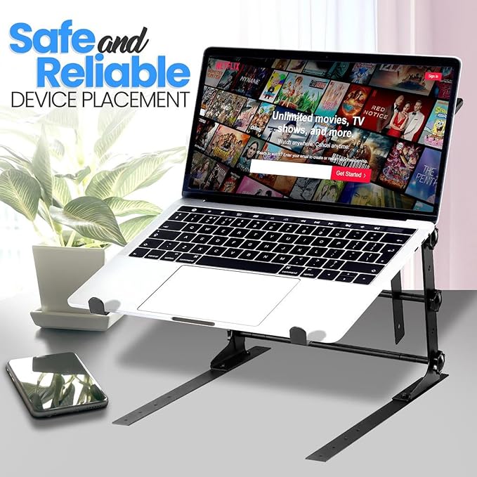 Pyle Portable Dual Laptop Stand - Standing Table with Adjustable Height, Ergonomic Design & Anti-Slip Prongs for DJ Mixer, Sound Equipment, Workstation, Gaming & Home Use - PLPTS38, Black (Pack of 6)