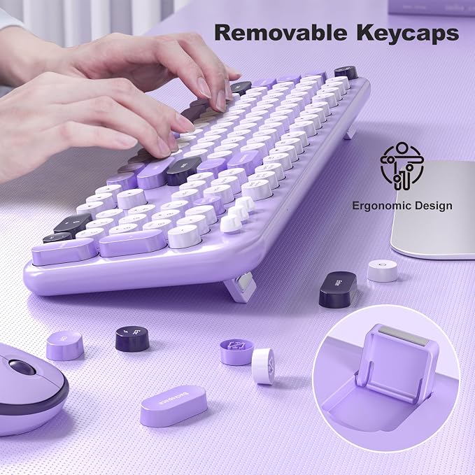 KNOWSQT Wireless Keyboard and Mouse Combo - Lovely Violet 2.4G Full-Sized Colorful Keyboards, Round Keycap USB Dongle Plug Play Cute Keyboards for Windows, Laptop, PC, Desktop, Mac