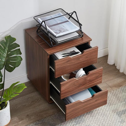 Farini 3-Drawer Under Desk Wooden File Storage Cabinet with Lockable Caster for Home Office,Brown,Fully Assembly