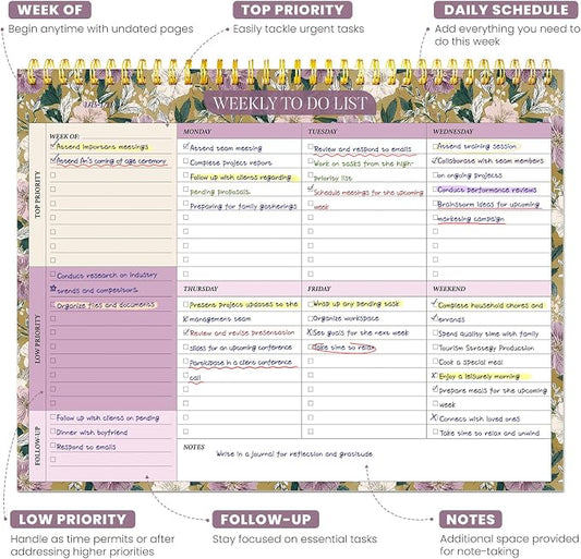 Weekly To Do List Notepad with 52 Undated Sheets（8.5"×11"）- Undated Weekly Planner Notepad for Office Desk Accessories and Supplies - Twilight Garden
