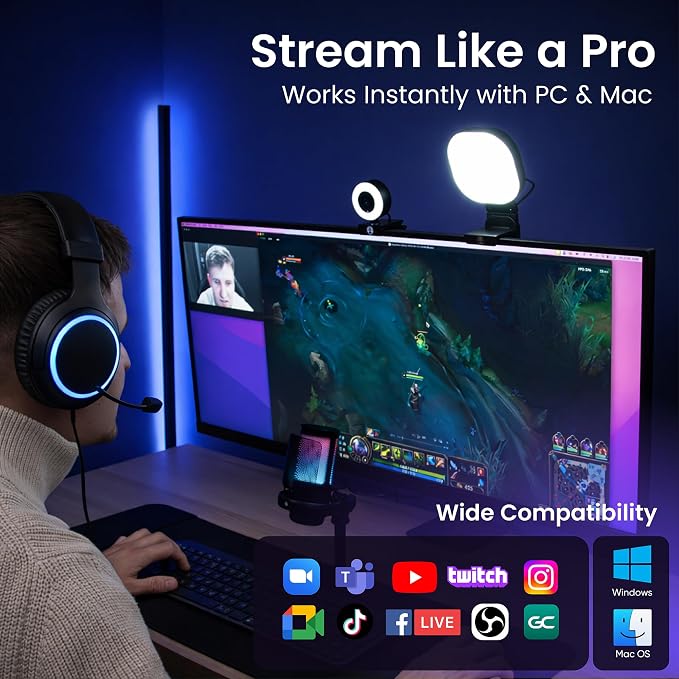 Webcam Streaming Kit with USB RGB Microphone & LED Light – 1080P 30FPS Streaming Camera Bundle for Twitch, YouTube, Podcasting, WFH – PC & Mac Compatible (Not for PS5 Alone)