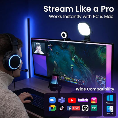 Webcam Streaming Kit with USB RGB Microphone & LED Light – 1080P 30FPS Streaming Camera Bundle for Twitch, YouTube, Podcasting, WFH – PC & Mac Compatible (Not for PS5 Alone)