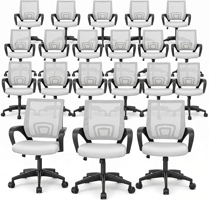 Magshion Ergonomic Office Chair 20 Pack, Mid-Back Mesh Desk Chair, Adjustable Swivel Computer Chair with Lumbar Support & Breathable Backrest for Gaming, Work, Study, 300 Lbs Capacity, White