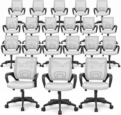 Magshion Ergonomic Office Chair 20 Pack, Mid-Back Mesh Desk Chair, Adjustable Swivel Computer Chair with Lumbar Support & Breathable Backrest for Gaming, Work, Study, 300 Lbs Capacity, White