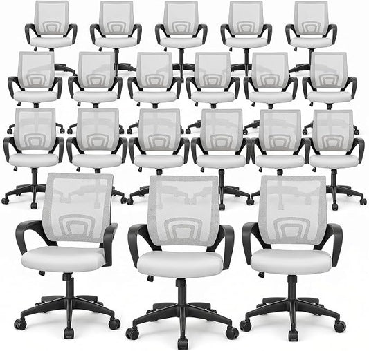 Magshion Ergonomic Office Chair 20 Pack, Mid-Back Mesh Desk Chair, Adjustable Swivel Computer Chair with Lumbar Support & Breathable Backrest for Gaming, Work, Study, 300 Lbs Capacity, White