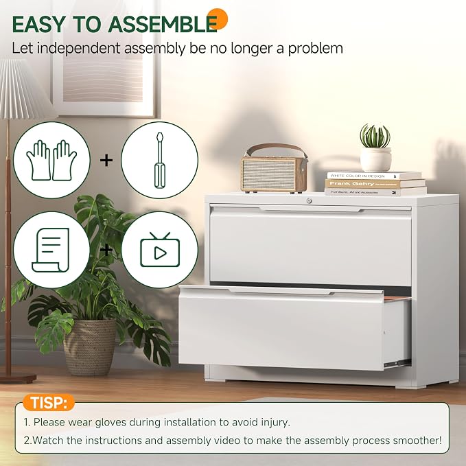 Lateral File Cabinet 2 Drawer, Metal File Cabinet with Lock | Filing Cabinets for Home Office, Black Locking Deep Drawer for Hanging Files Letter/Legal/A4/F4 Size, Assembly Required