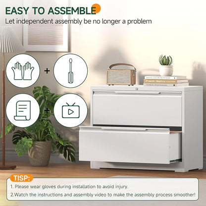 Lateral File Cabinet 2 Drawer, Metal File Cabinet with Lock | Filing Cabinets for Home Office, Black Locking Deep Drawer for Hanging Files Letter/Legal/A4/F4 Size, Assembly Required