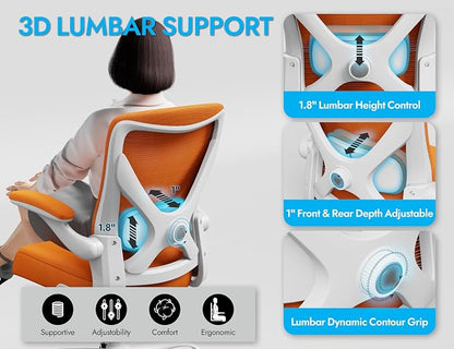 Ergonomic Office Chair - Home Office Desk Chairs Comfy, Computer Chair Ergonomic, Office Chairs with Lumbar Support, Executive Task Chair for Adults, Comfortable for Long Hours (Orange)