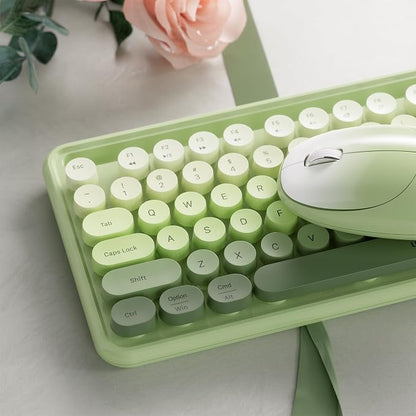 Wireless Keyboard and Mouse, Colorful 104-Key QWERTY with Round Keys, Phone Holder, Wrist Rest, Power Buttons, 2.4GHz USB for PC Laptop (Green Gradient)