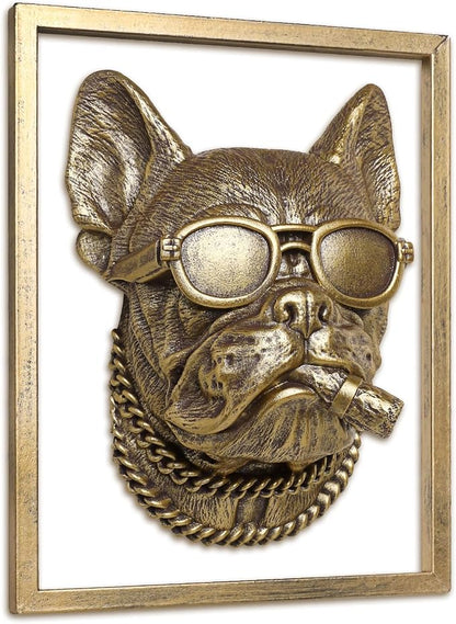 Newinhome Animal Heads Wall Decor (Includes Metal Frame) Resin Animals Sculptures Head Wall Hanging Decoration Gold vintage Wall Sculpture for Living Room Bedroom Office(Bulldog)