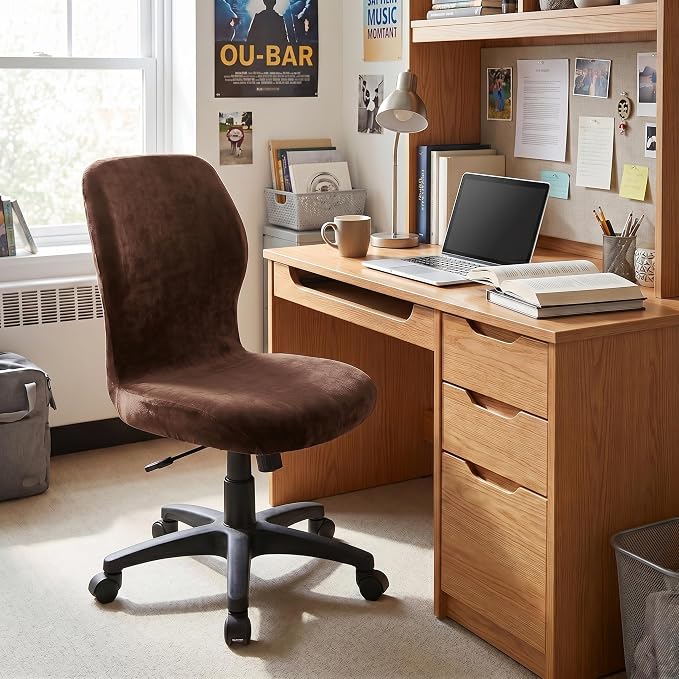 Deisy Dee Velvet Stretch Armless Office Chair Covers - Colorful Stretch Slipcover for Desk Chairs (Coffee)