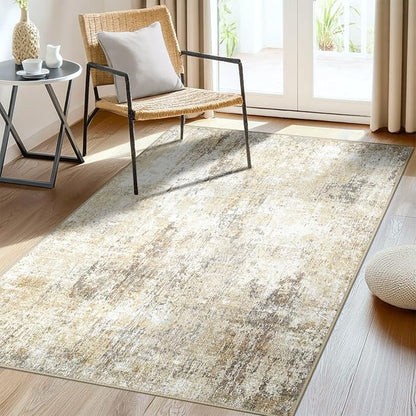 RELEANY Washable Area Rugs 3'x5' Non-Slip Modern Abstract Soft for Living Room Entryway Bedroom Kitchen, Print Pattern, Neutral Brown Gray