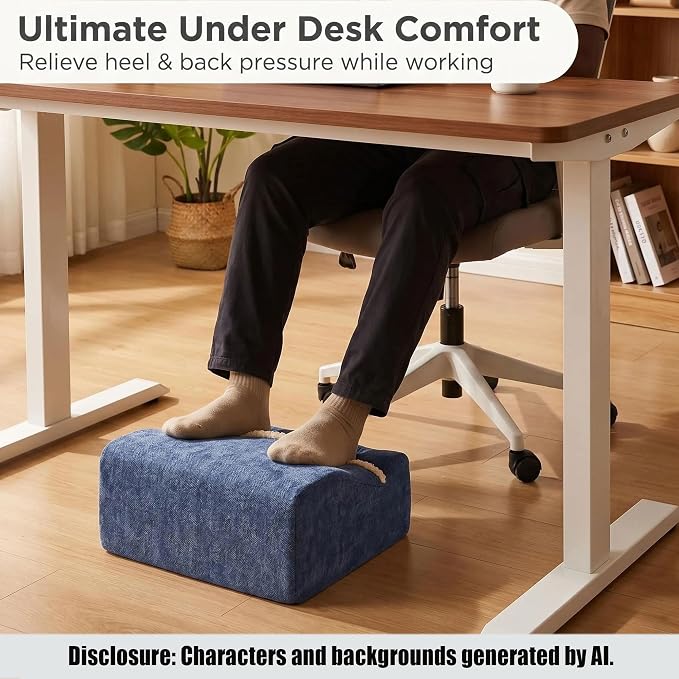 Keep Warm Foot Stool Foot Rest for Under Desk At Work | Office Footrest with Warm Feet Pocket,Ergonomic Under Deskfoot stool Stool for Office Chair & Back &Pain Relief blue+