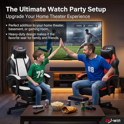 Gaming Chairs for Adults, Computer Chair with Footrest, High Back, Big and Tall Gamer Chair‘s with Massage Lumbar Support, 360° Swivel Height Adjustable Computer Chaires, Dark Red