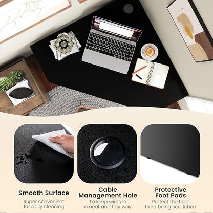 Corner Computer Desk with Shelves, 90° Triangle Wooden Study Writing Table Cable Management Holes, Space Saving Compact Study Workstation for Bedroom Living Room Office (Black)