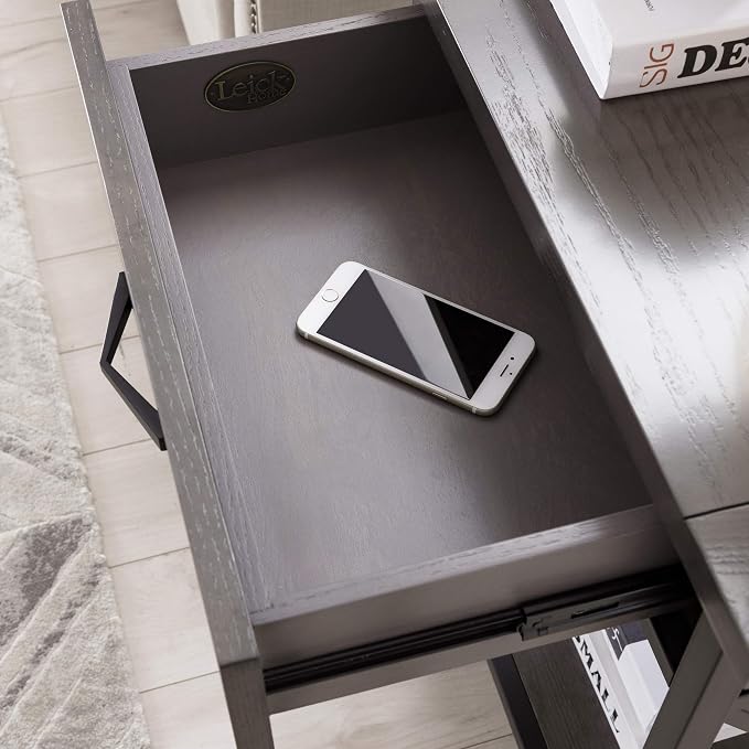 Leick Home 23022 Chisel & Forge One Drawer Nightstand with Shelf, Smoke Gray and Matte Black