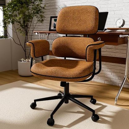 HomeZeer Brown Office Chair, Memory Foam Seat Mid Century Modern Desk Chair | 3.9" Sloped U-Shaped Memory Foam Cushion, Granular Linen Fabric, Lumbar Support, 1.2mm Sturdy Metal Tube, 400LBS Capacity