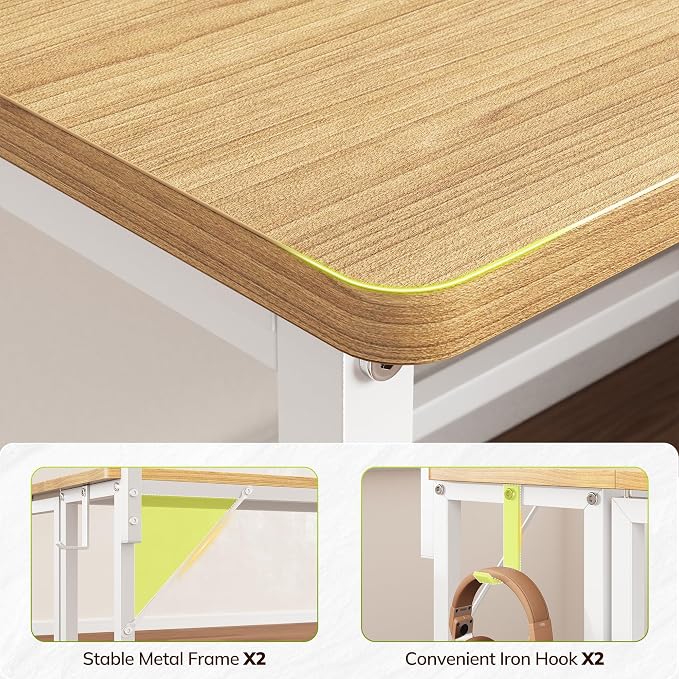 DurayLoly Folding Table with RGB Light for Small Space, 39.4" Folding Computer Desk for Space Saving Sofa Table for Couch, Home Work Office Desk with Monitor Stand, Easy to Fold with Hooks,Oak