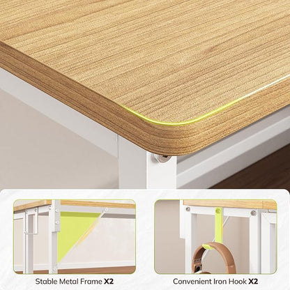 DurayLoly Folding Table with RGB Light for Small Space, 39.4" Folding Computer Desk for Space Saving Sofa Table for Couch, Home Work Office Desk with Monitor Stand, Easy to Fold with Hooks,Oak