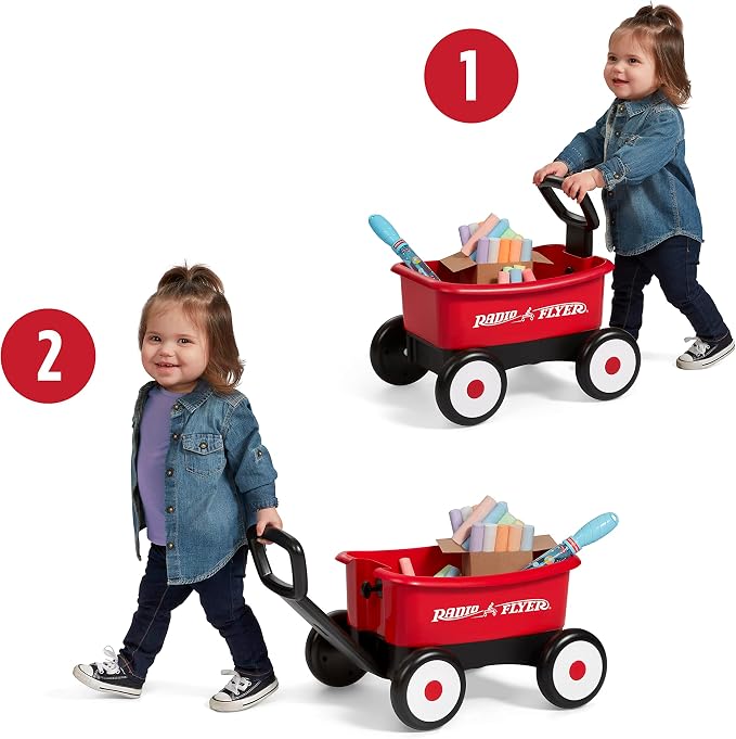 Radio Flyer Push & Pull Walker Wagon with Bubbles and Chalk, Red, for Kids 1-4 Years Old, Locking Handle, Baby Push Walker Converts to Pull Wagon, for Indoor & Outdoor Play, Amazon Exclusive