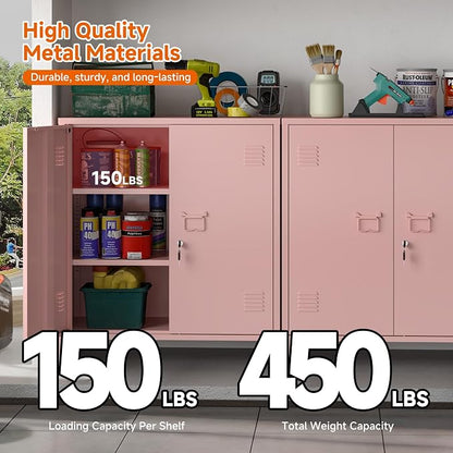 Metal Storage Cabinet 35.4”H Locking Storage Cabinet (Pink) | With 2 Adjustable Shelves and Doors, Pink Small Storage Cabinet for Home Warehouse Office Garage