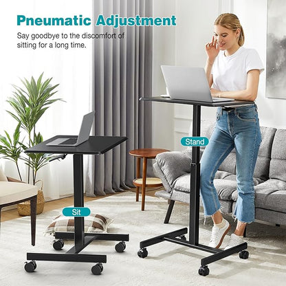 DUMOS Mobile Rolling Desk with Wheels Adjustable Height Small Standing Desks Portable Laptop PC Table Computer Workstation for Home Office Small Space Black