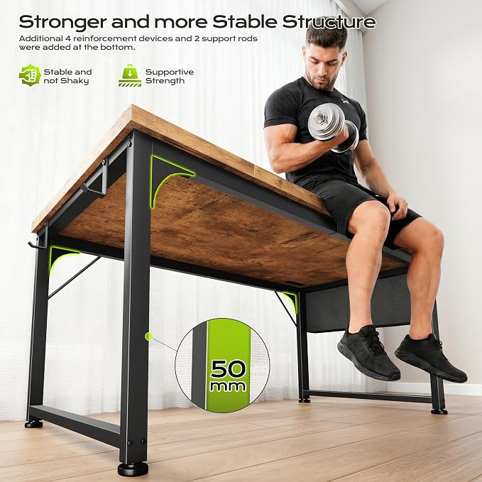 DurayLoly 63 x 24 inch Large Computer Desk, 24mm Thick Desktop with Power Outlets, RGB LED, Office Desk with Detachable Stand, 150LBS Heavy Duty, Spacious Desk for Multi-Tasking Workers, Brown