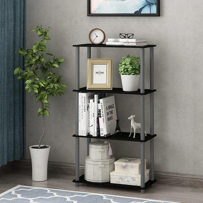 Furinno TURN-N-TUBE Storage Shelves, 4-Tier Toolless Book Shelf, Corner Shelf, Toolless Open Shelves, for Organization and Storage, Living Room, Garage, Home Office, Black