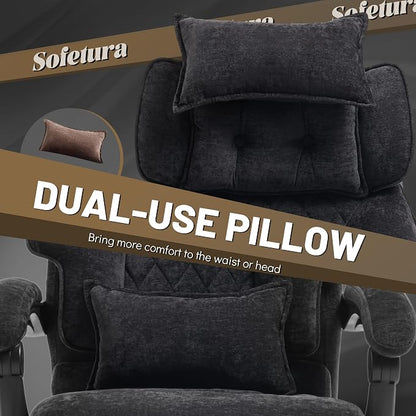 Office Chair with Foot Rest,3D Kneading Massage & Heat Executive Office Chairs for Heavy People,500LBS Big and Tall Office Chair,Ergonomic Desk Chair,Home Office,Dual-Use Pillow,BlackCloth