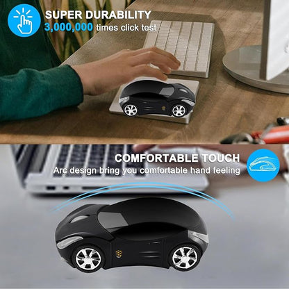 SHARE SUNSHINE Colorful 3D Sport Car Shape Mouse 2.4GHz Wireless Mouse 1600DPI 3 Buttons Optical Ergonomic Gaming Mice with USB Receiver for PC Laptop Computer (Black)